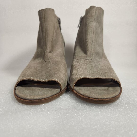 Lucky Brand Gray Leather Kasima Peep Toe Block Heel Booties 8M - Picture 5 of 14